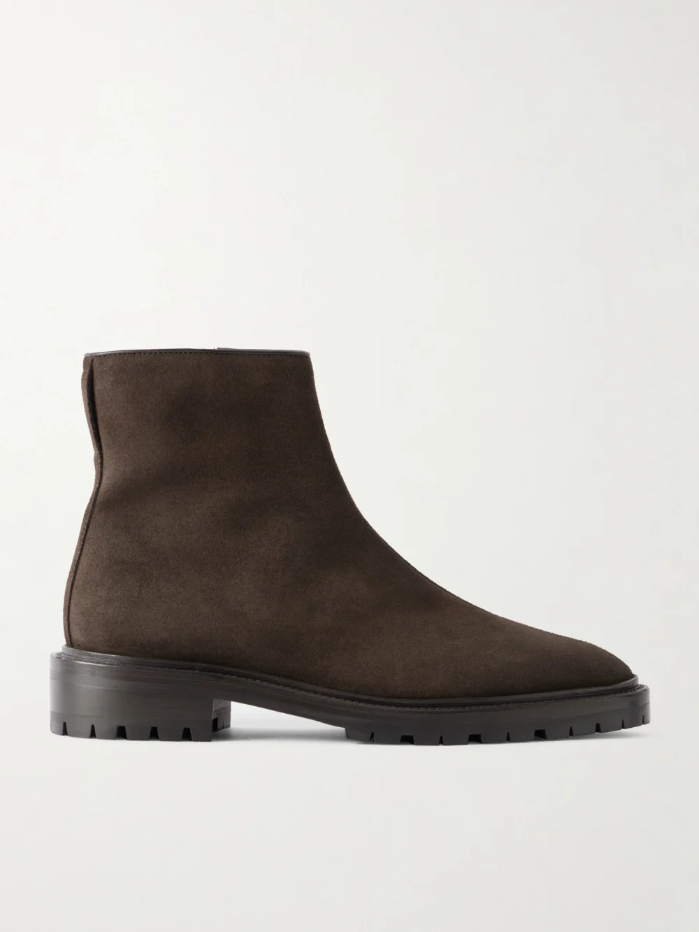 The Row Moto Suede Ankle Boots in brown
