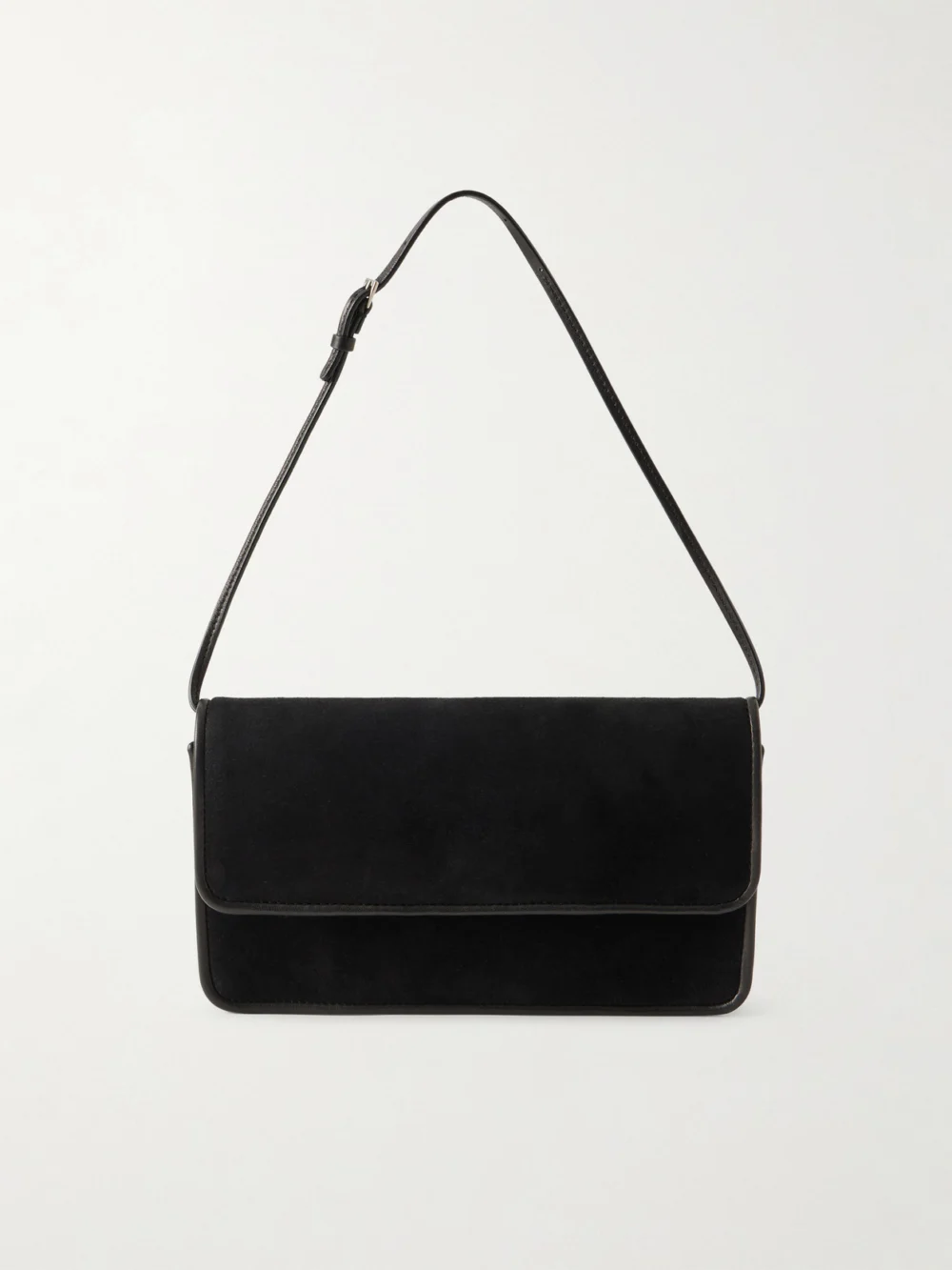 The Row Nancy Leather-trimmed Suede Shoulder Bag in black