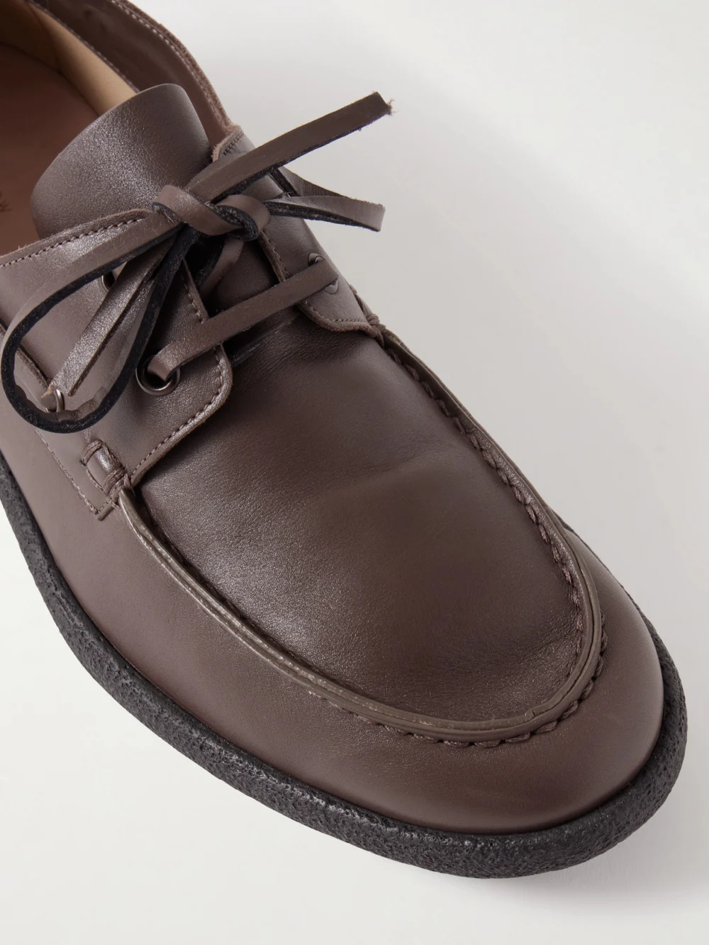 Close-up detail of The Row Novus Sailor Leather Loafers