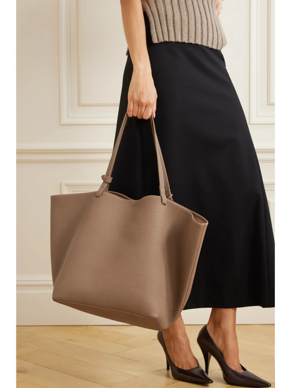 The Row Park Xl Textured-leather Tote, styled view