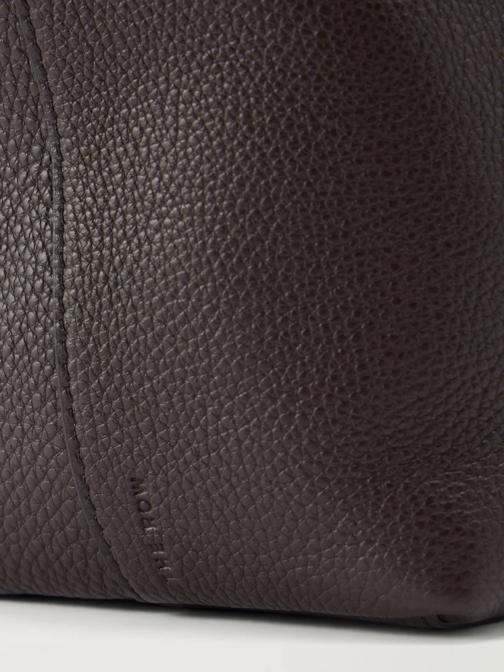 Close-up detail of The Row Parker Leather Shoulder Bag