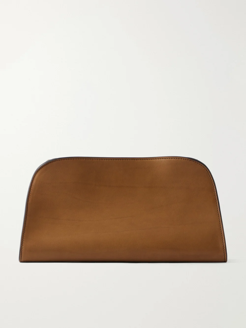 The Row Peggy Leather Clutch in mushroom