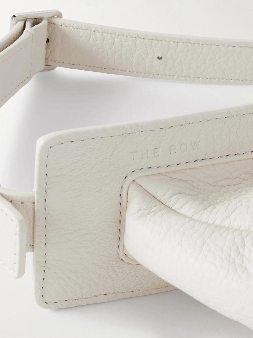 Close-up detail of The Row Slouchy Banana Small Textured-leather Shoulder Bag