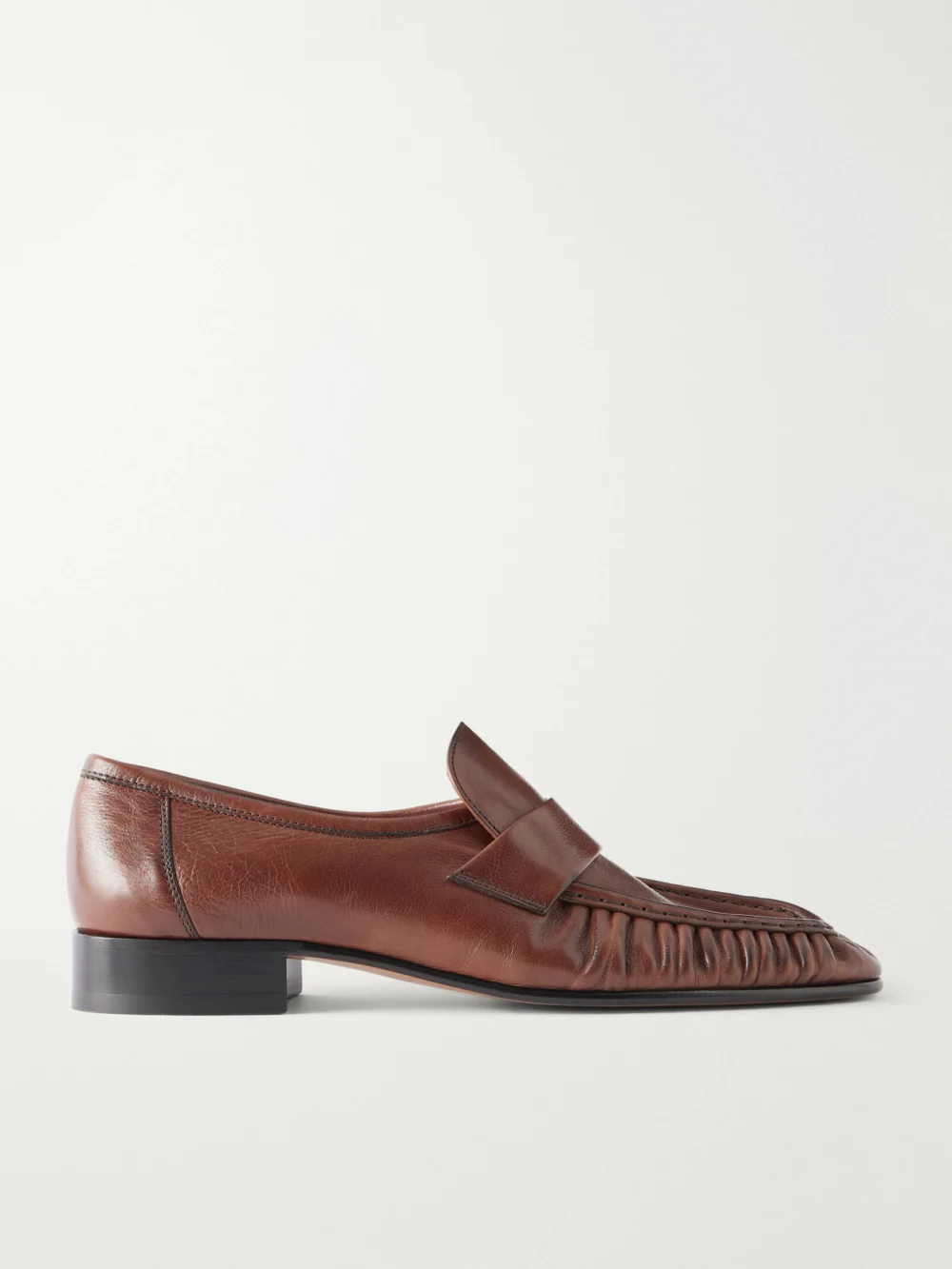 The Row Soft Leather Loafers in brown