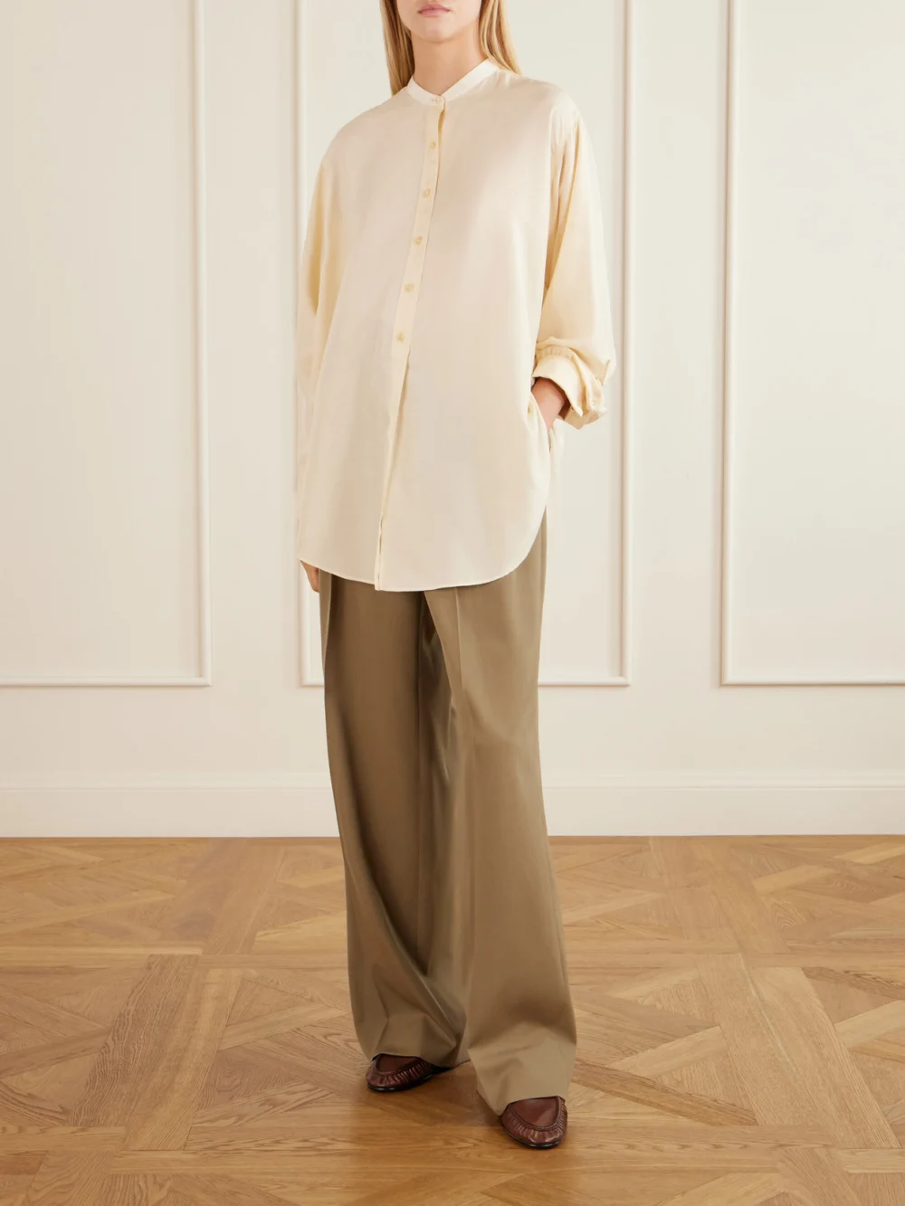 The Row Soft Leather Loafers, styled view