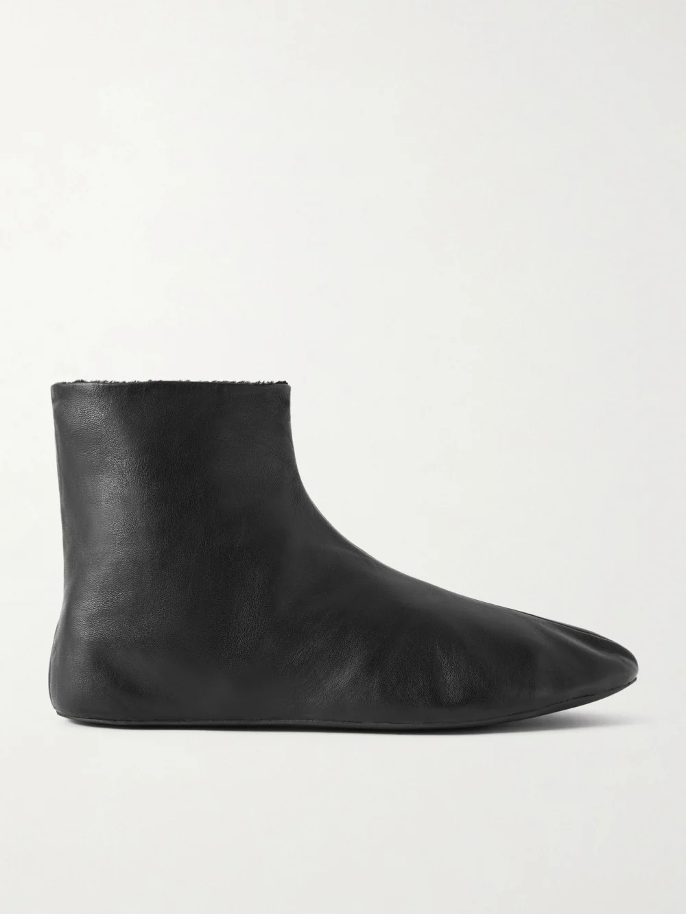 The Row Stella Leather and Shearling Ankle Boots in black