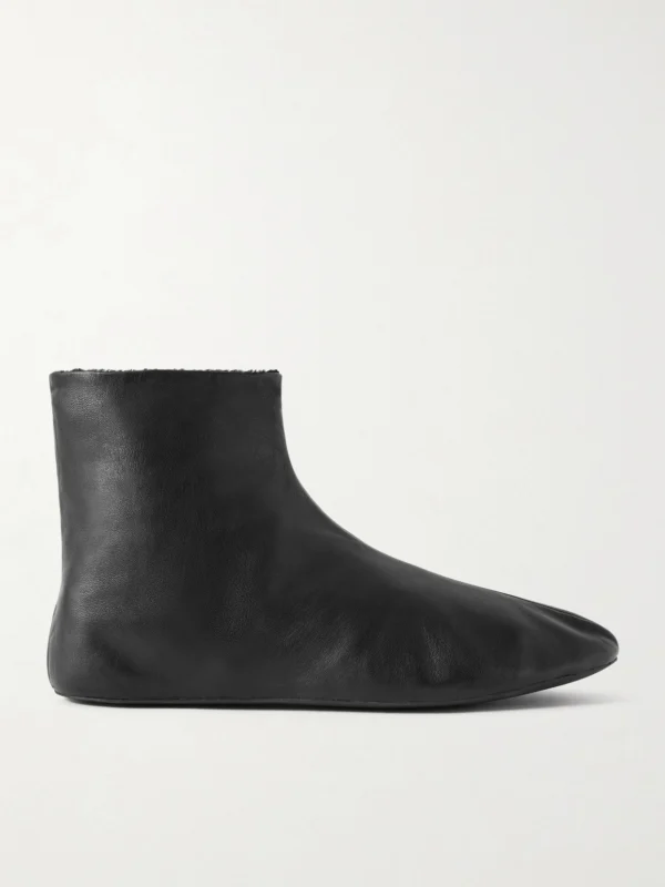 The Row Stella Leather and Shearling Ankle Boots