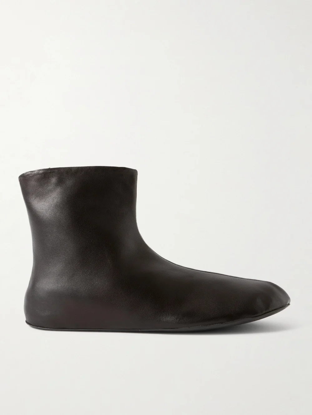 The Row Stella Leather and Shearling Ankle Boots in chocolate