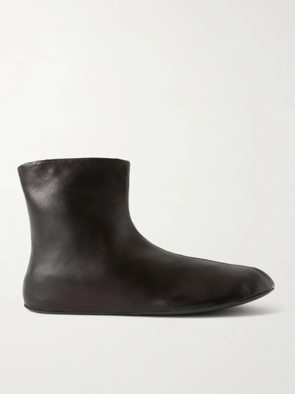 The Row Stella Leather and Shearling Ankle Boots