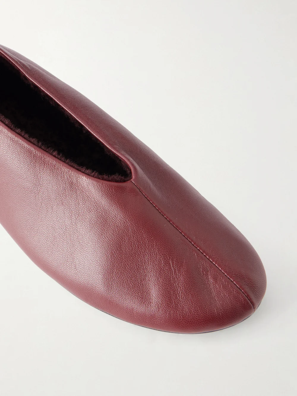 Close-up detail of The Row Stella Shearling-lined Leather Ballet Flats