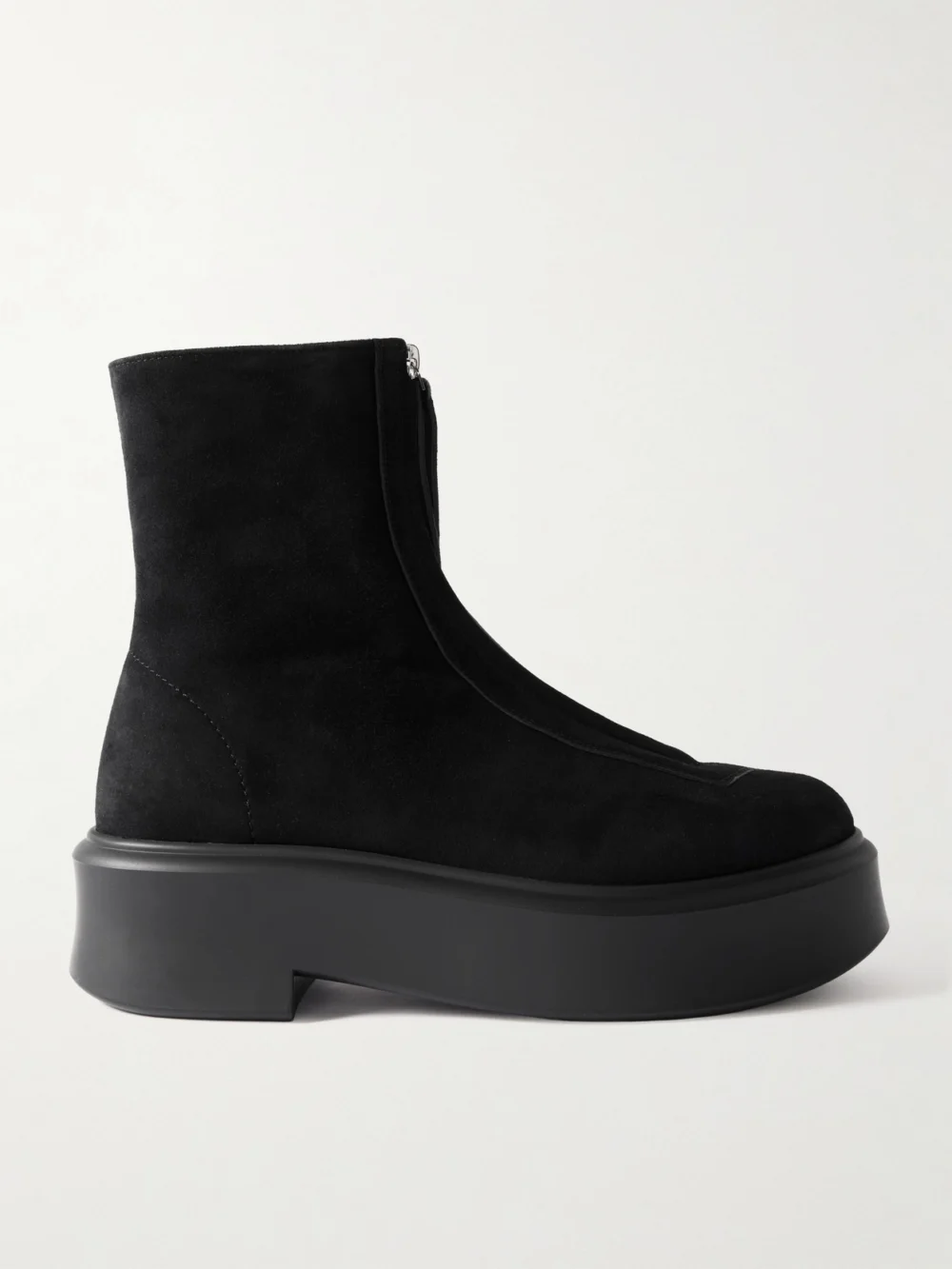 The Row The Zipped Suede Platform Ankle Boots in black