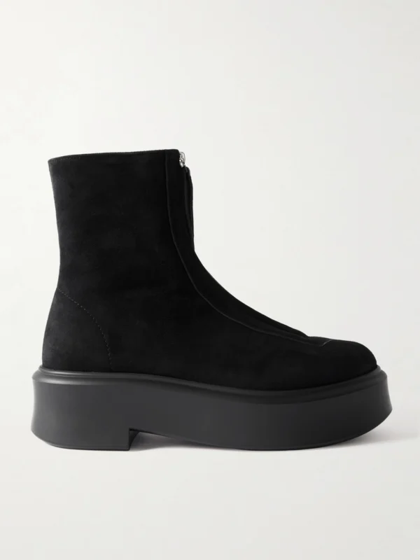 The Row The Zipped Suede Platform Ankle Boots