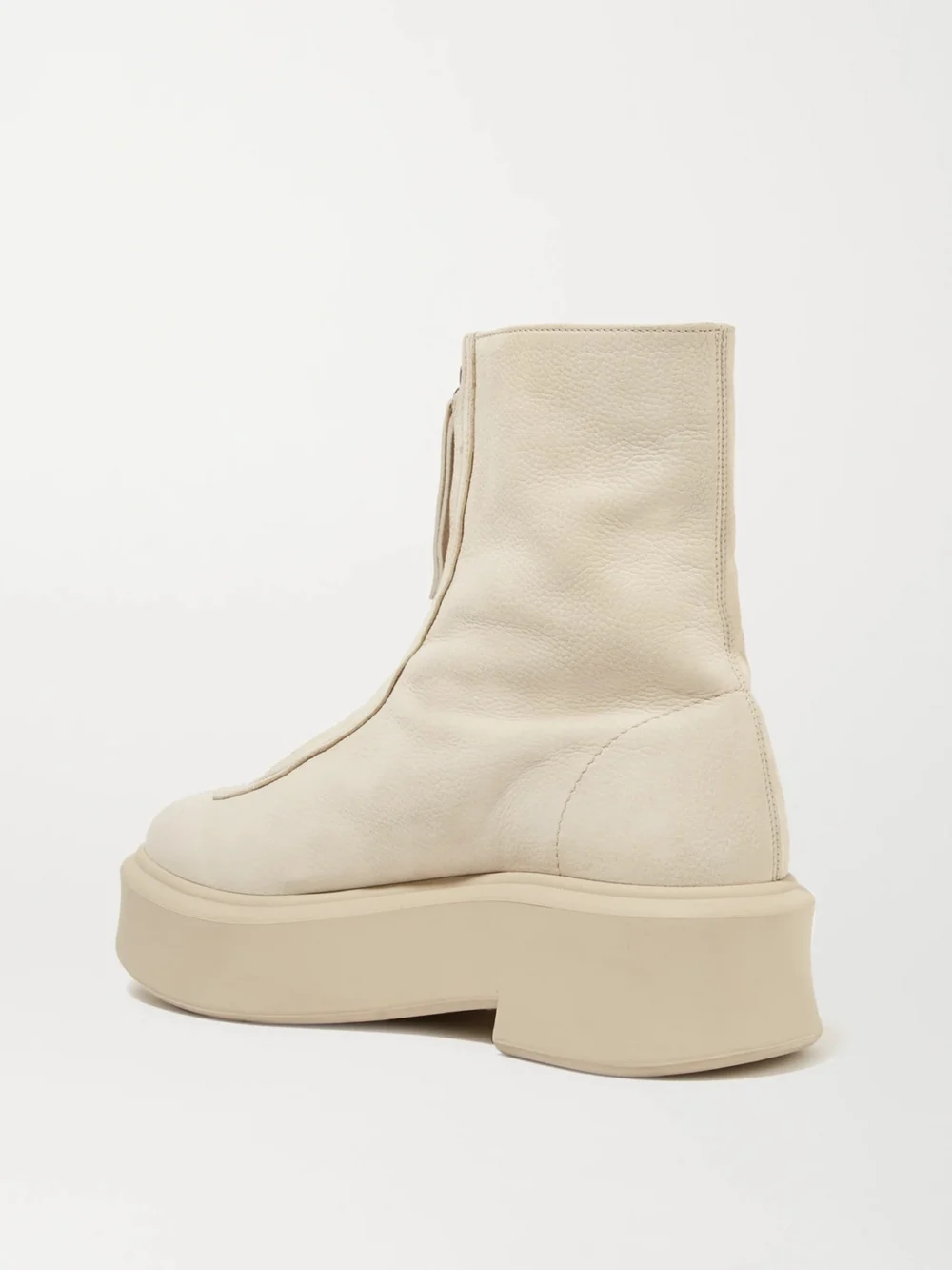 Back view of The Row The Zipped Textured-nubuck Platform Ankle Boots