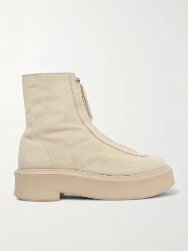 The Row The Zipped Textured-nubuck Platform Ankle Boots