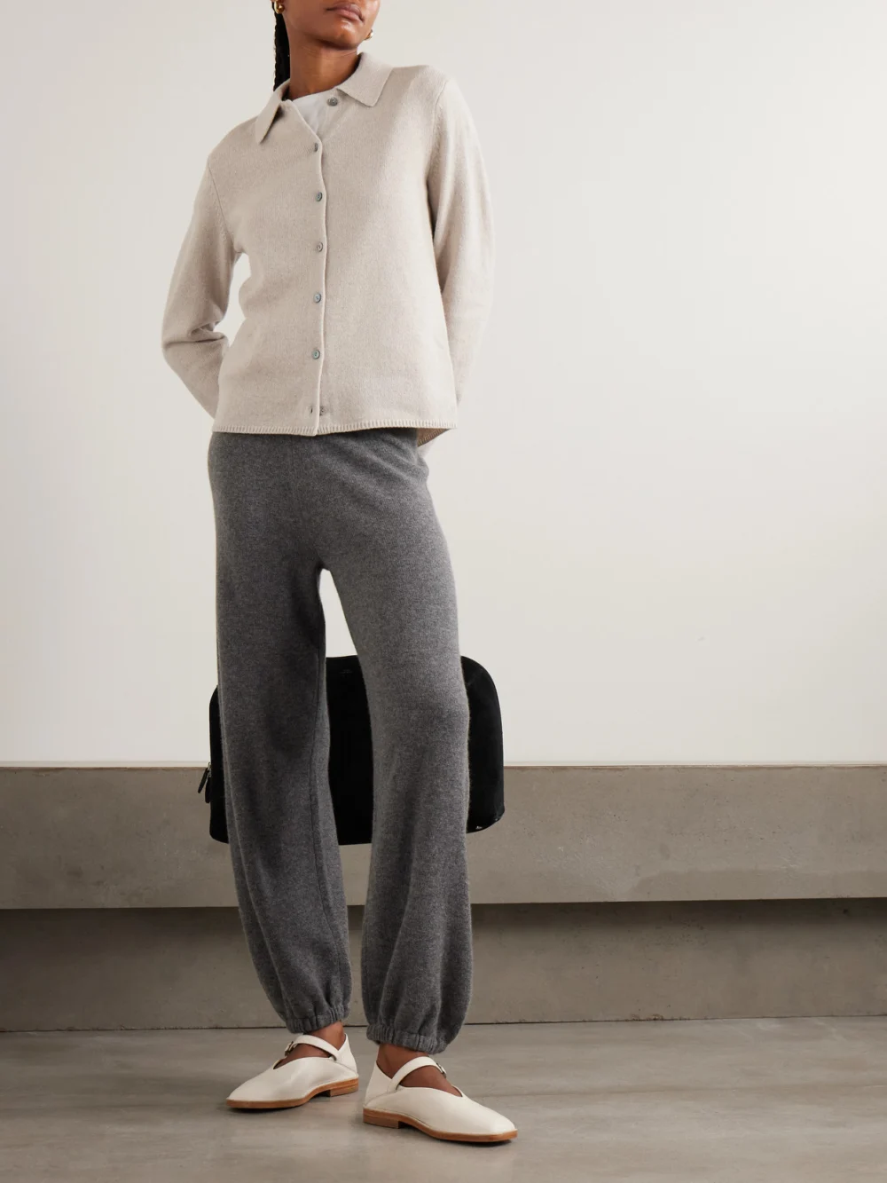 Theory Cashmere Tapered Sweatpants, worn by a model