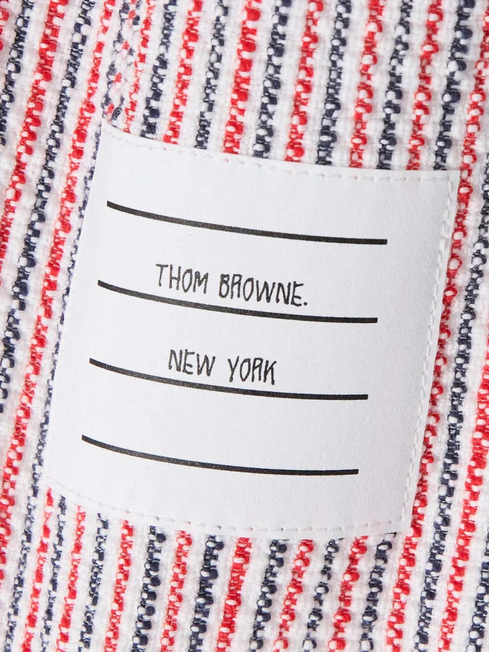 Close-up detail of the Thom Browne Appliquéd Striped Cotton-blend Tweed Mini Dress