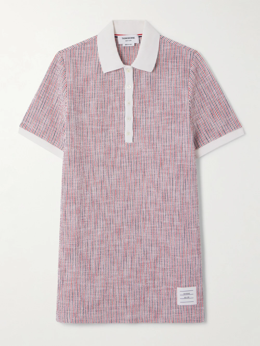 Thom Browne Appliquéd Striped Cotton-blend Tweed Mini Dress in pink