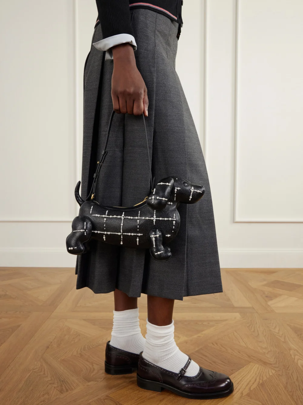 Thom Browne Baby Hector Bead-embellished Leather Tote, styled view