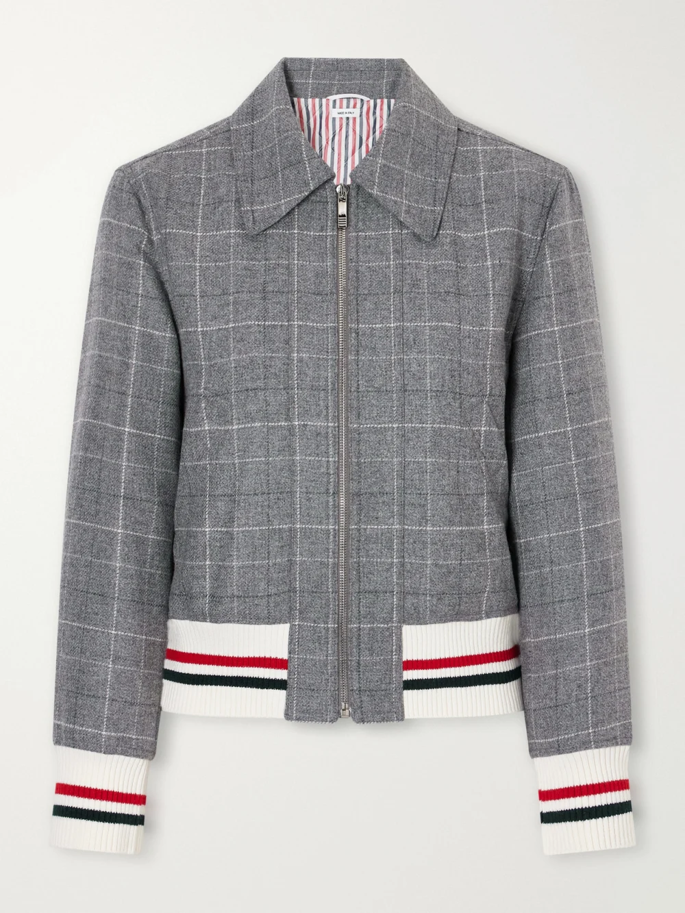 Thom Browne Cropped Padded Rib-trimmed Checked Wool-tweed Jacket in gray