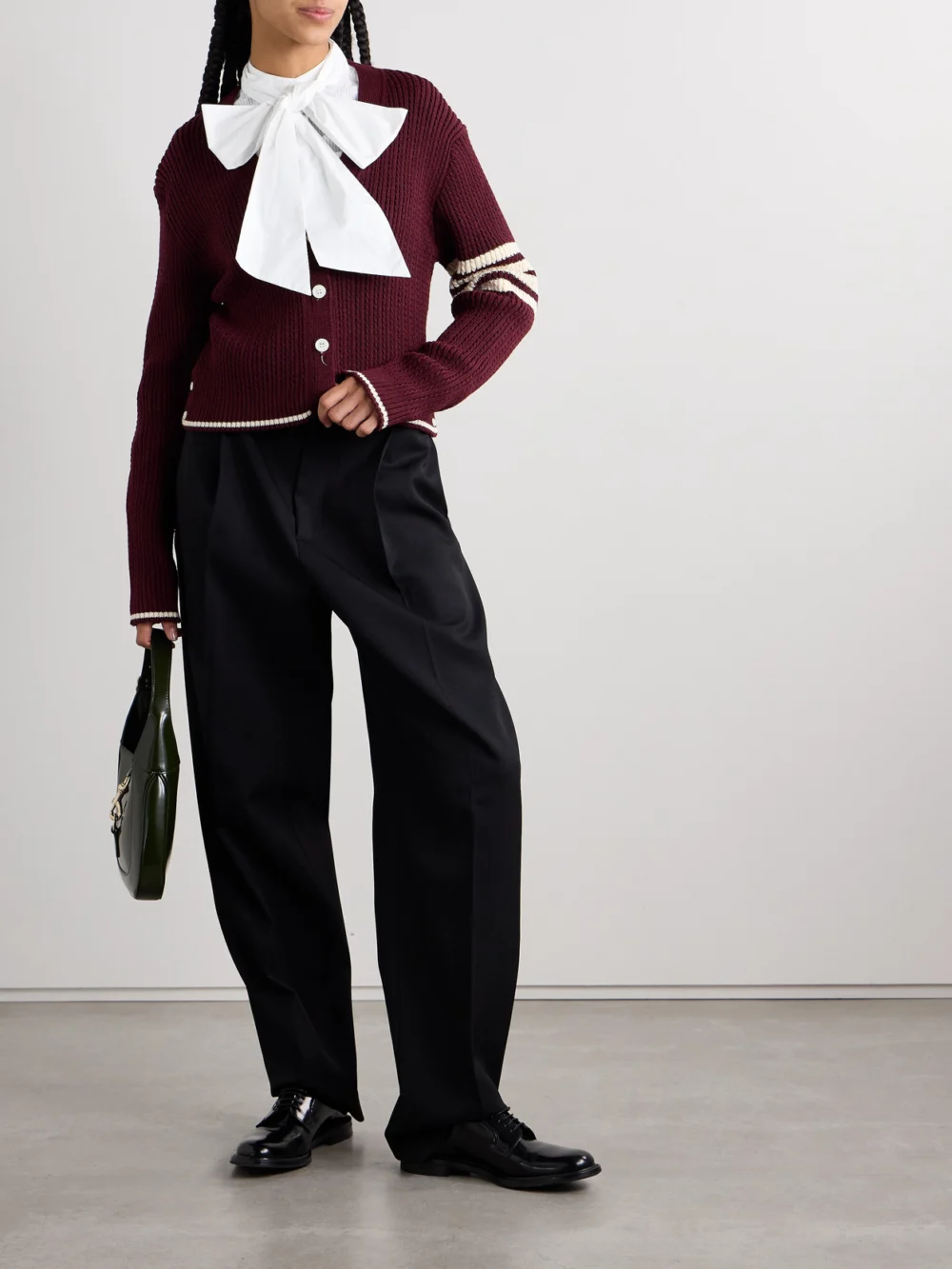 Thom Browne Cropped Poplin-trimmed Striped Cotton Oxford Shirt, worn by a model