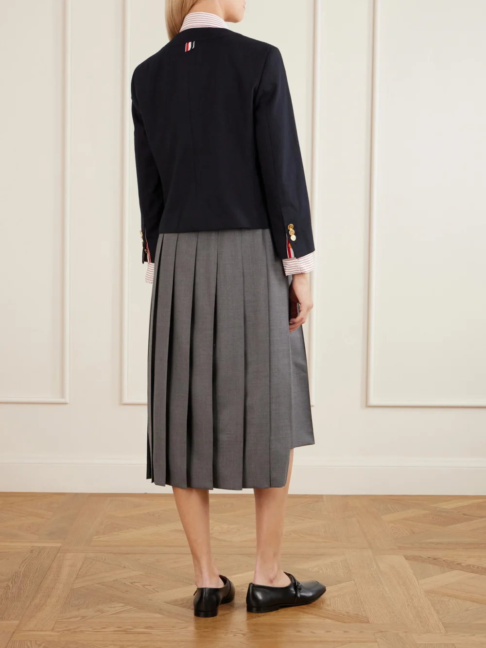 Back view of the Thom Browne Cropped Virgin Wool-hopsack Jacket
