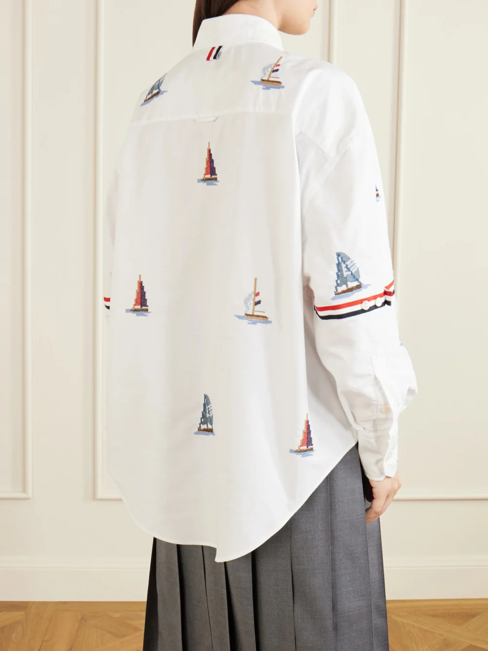 Back view of the Thom Browne Embroidered Cotton Shirt