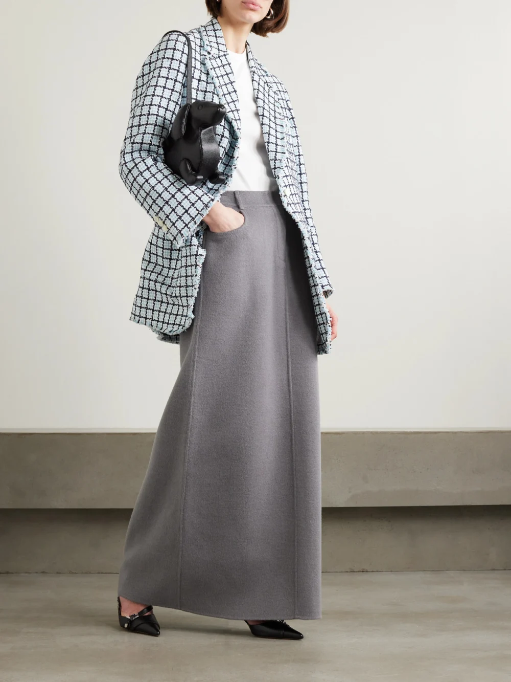 Thom Browne Frayed Checked Cotton-tweed Blazer, worn by a model