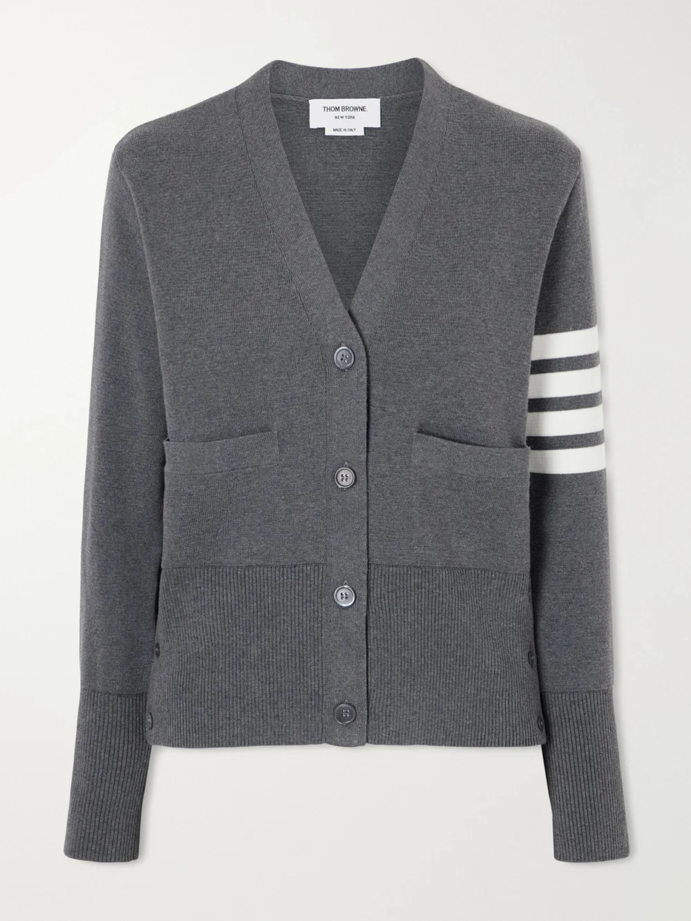 Thom Browne Grosgrain-trimmed Striped Cotton Cardigan in gray