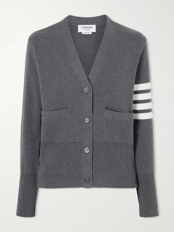 Thom Browne Grosgrain-trimmed Striped Cotton Cardigan