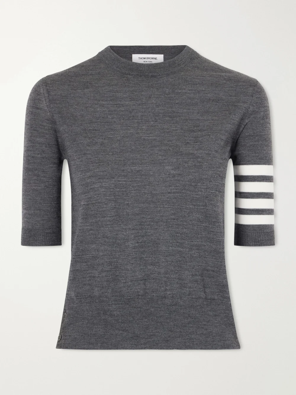 Thom Browne Grosgrain-trimmed Striped Wool-blend Sweater in gray