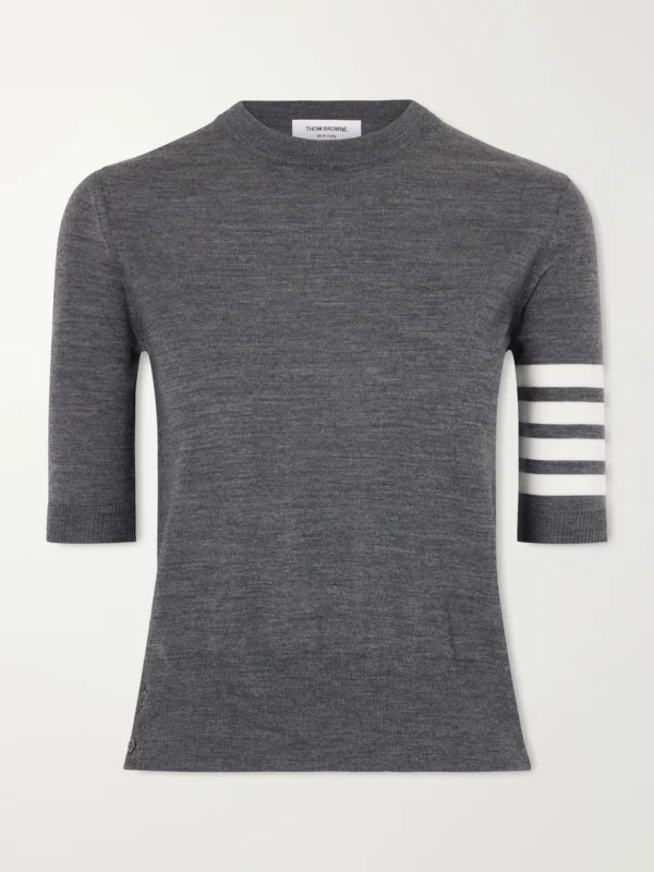 Thom Browne Grosgrain-trimmed Striped Wool-blend Sweater