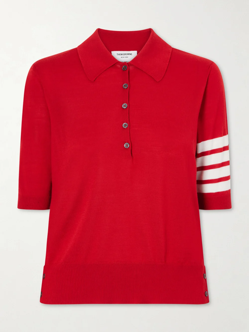 Thom Browne Grosgrain-trimmed Striped Wool Polo Shirt in red