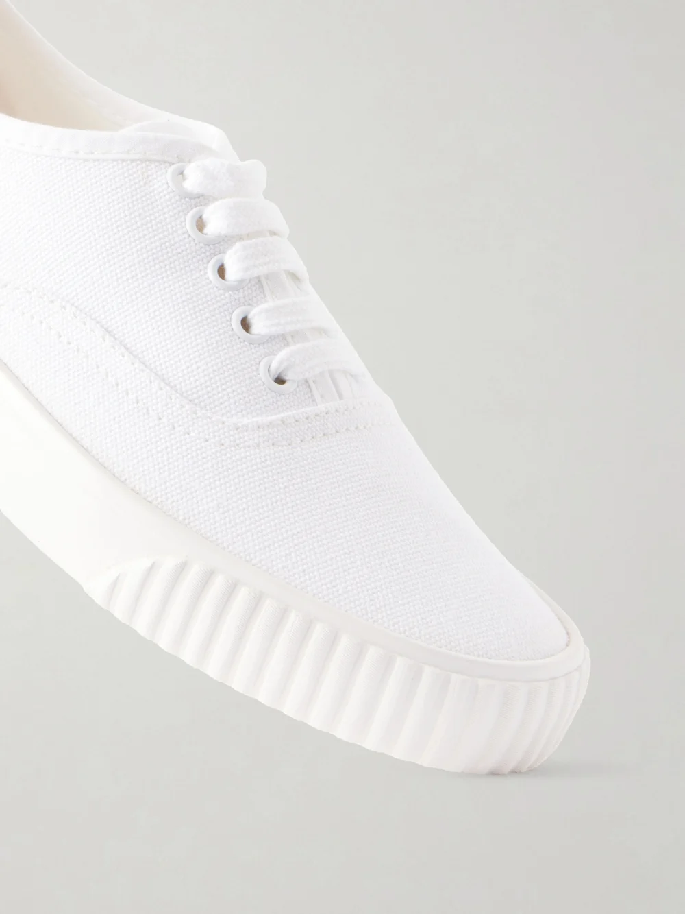 Close-up detail of the Thom Browne Heritage Grosgrain-trimmed Cotton-canvas Sneakers