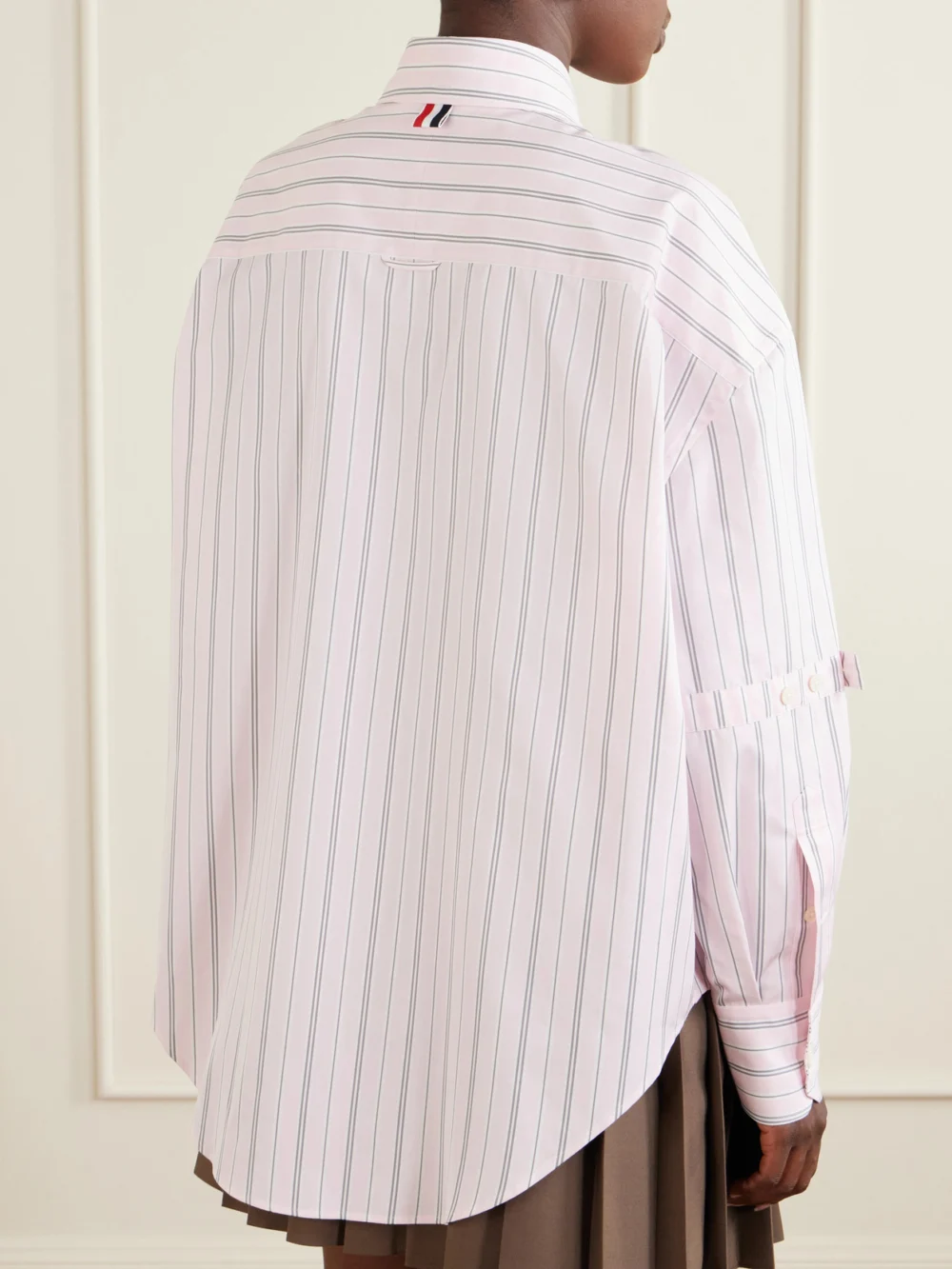 Back view of the Thom Browne Striped Cotton-poplin Shirt