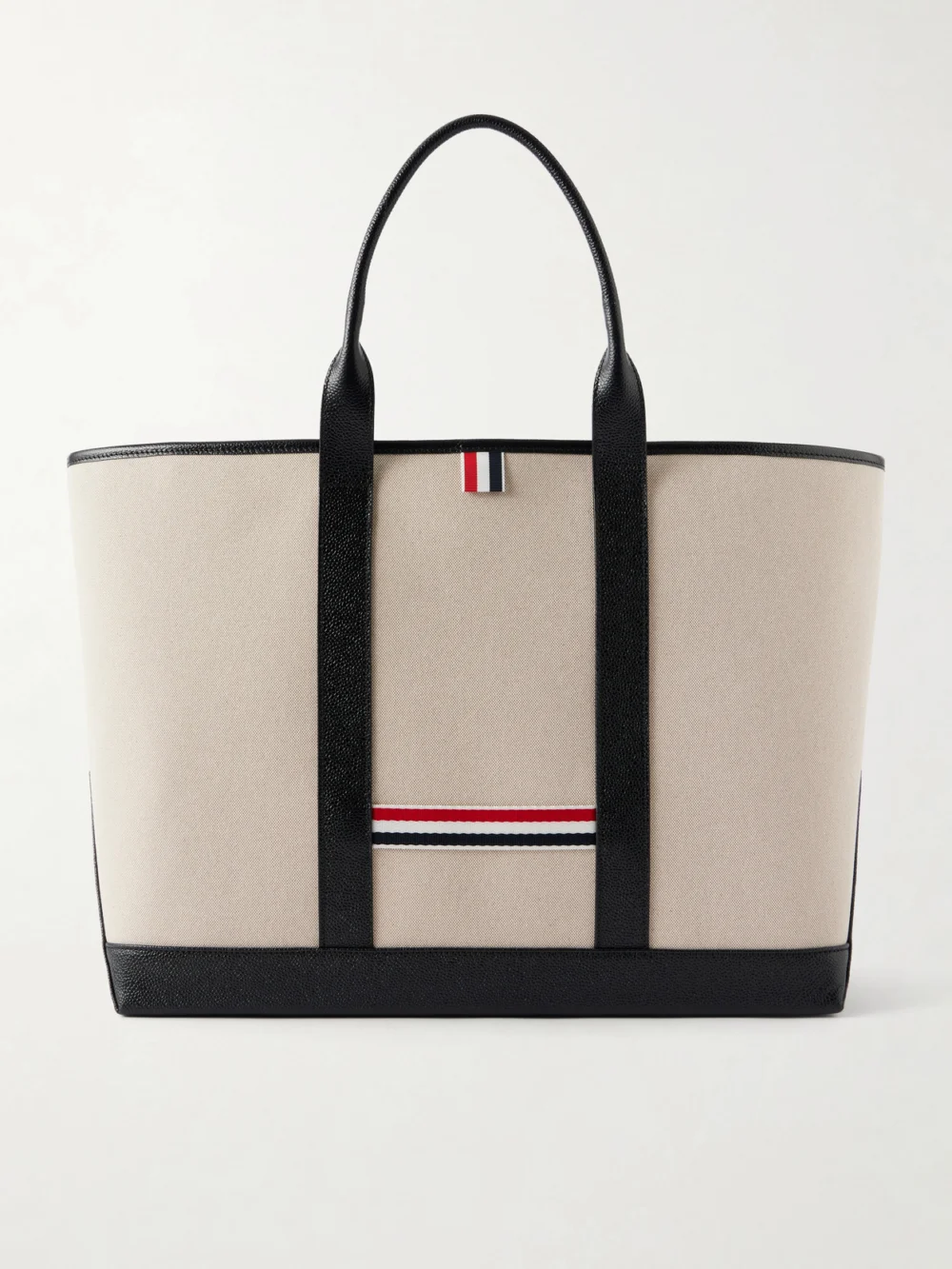 Thom Browne Tool Leather and Grosgrain-trimmed Canvas Tote in black