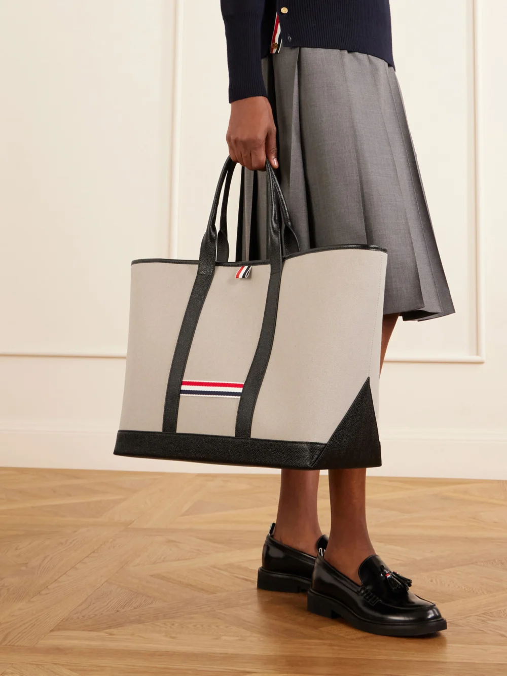 Thom Browne Tool Leather and Grosgrain-trimmed Canvas Tote, styled view