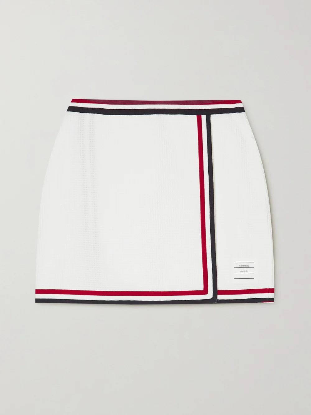Thom Browne Wrap-effect Striped Waffle-knit Cotton Mini Skirt in white