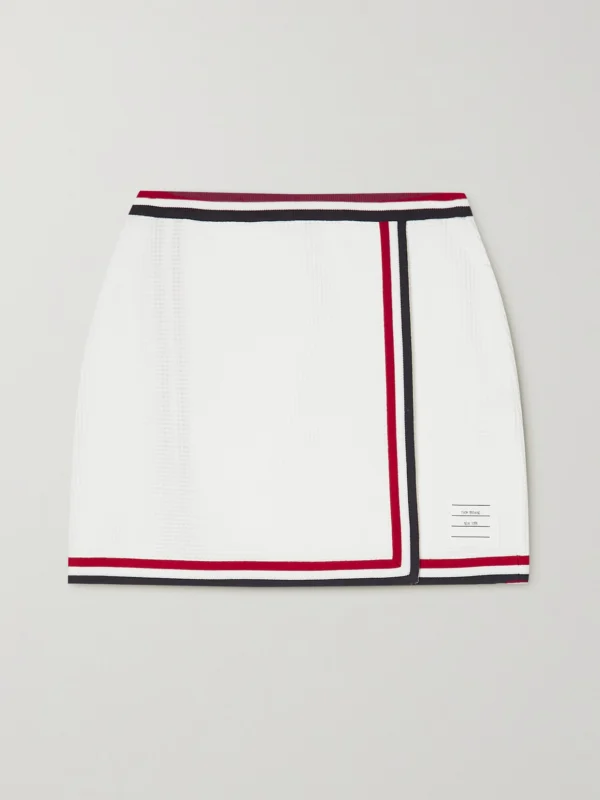 Thom Browne Wrap-effect Striped Waffle-knit Cotton Mini Skirt