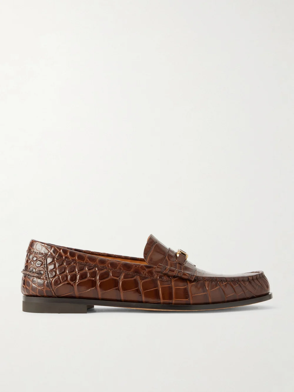 Tod's Embellished Croc-effect Leather Loafers in dark brown
