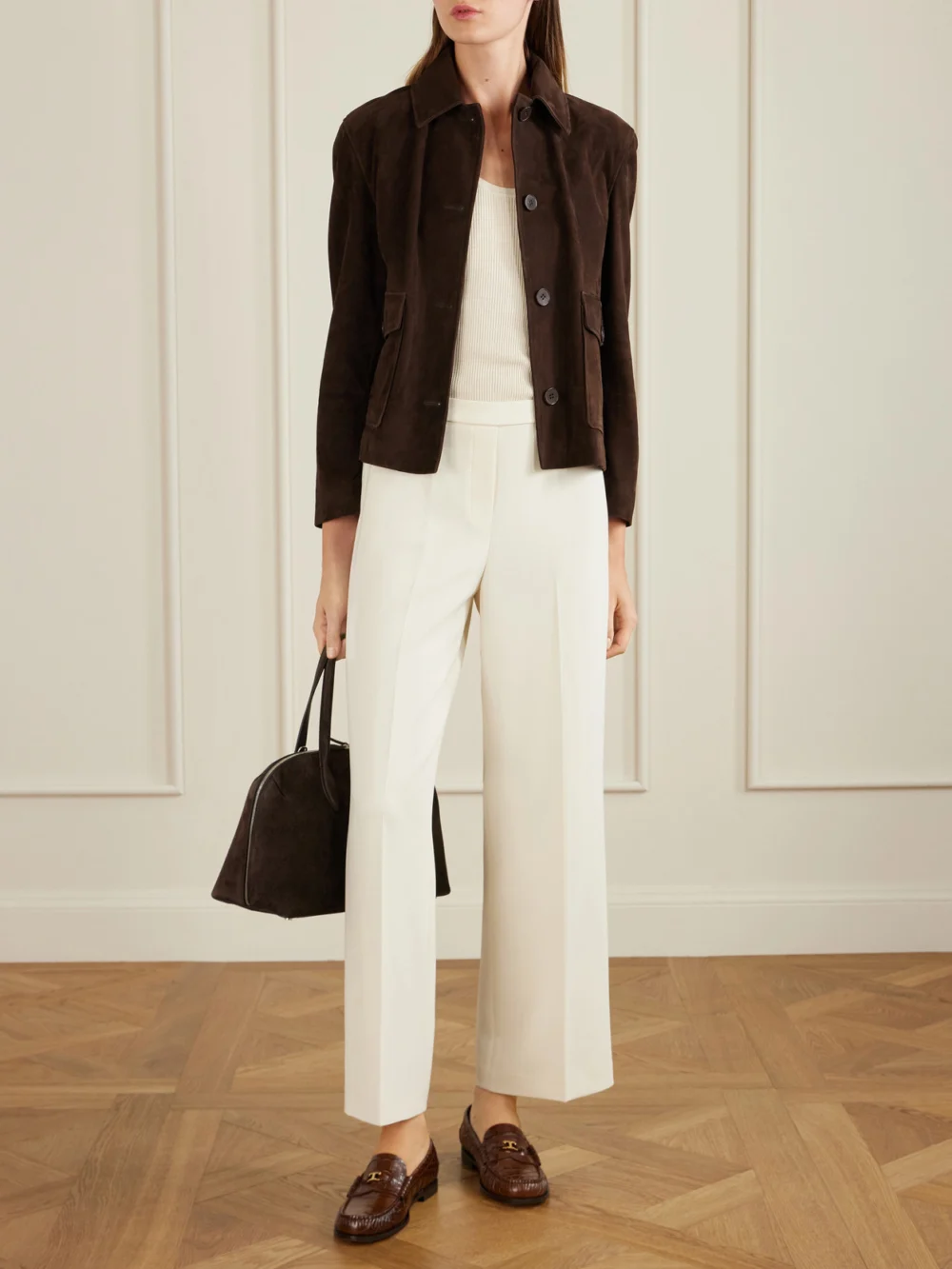 Tod's Embellished Croc-effect Leather Loafers, styled view