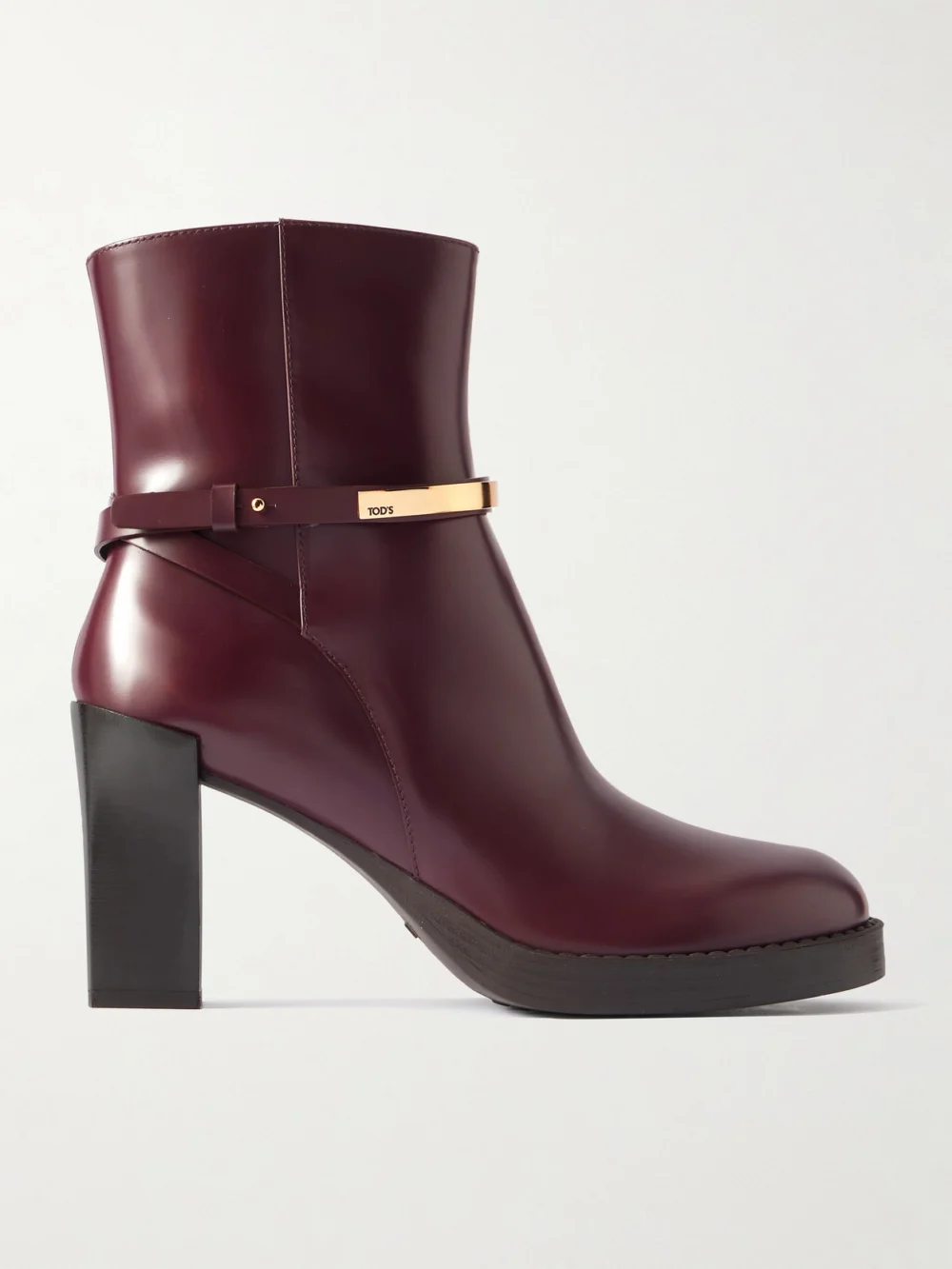 Tod's Gomma Embellished Glossed-leather Ankle Boots in merlot
