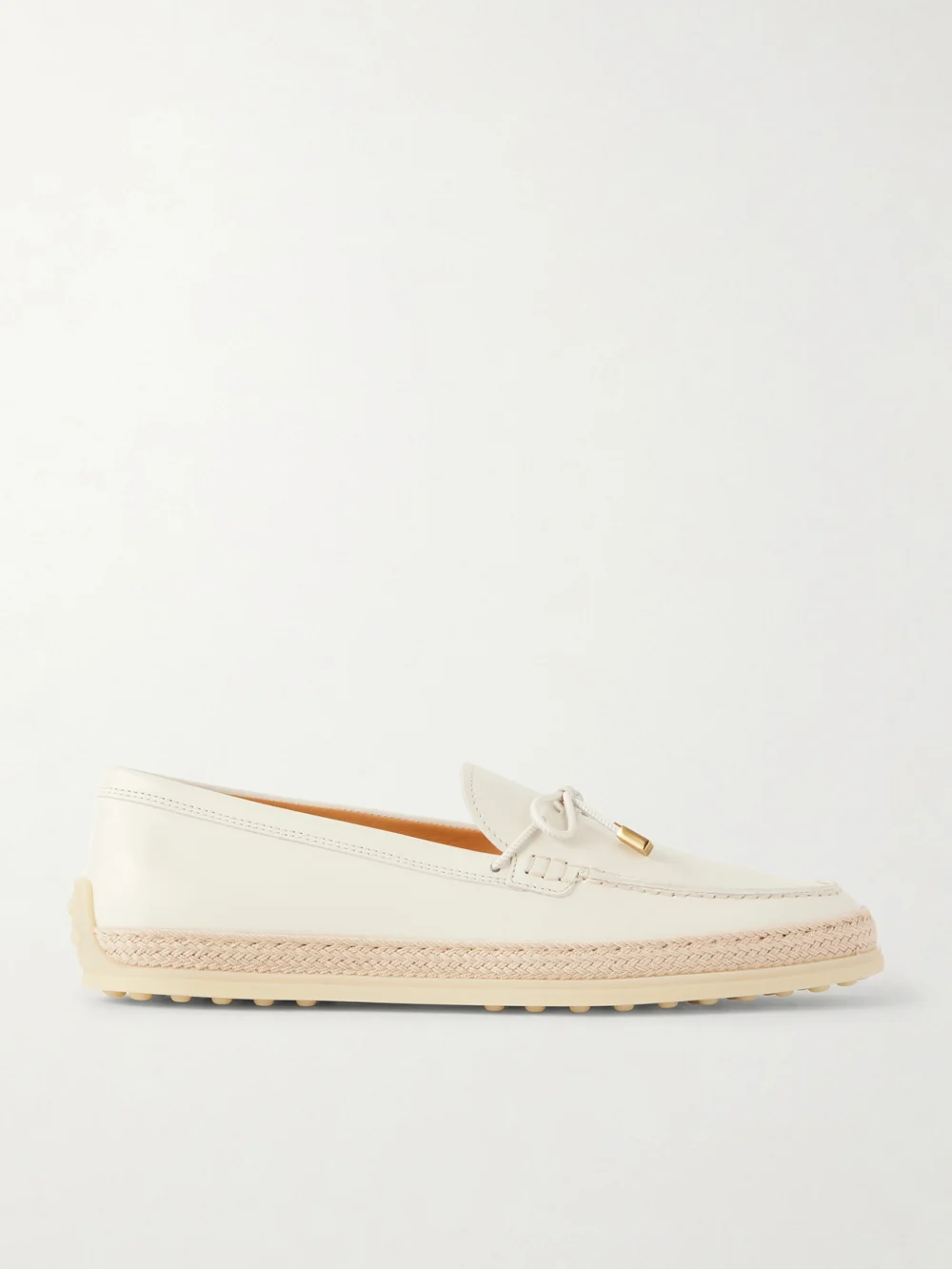 Tod's Gomma Raffia-trimmed Bow-detailed Suede Loafers in off-white