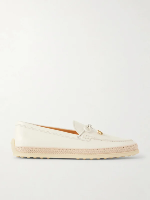 Tod's Gomma Raffia-trimmed Bow-detailed Suede Loafers