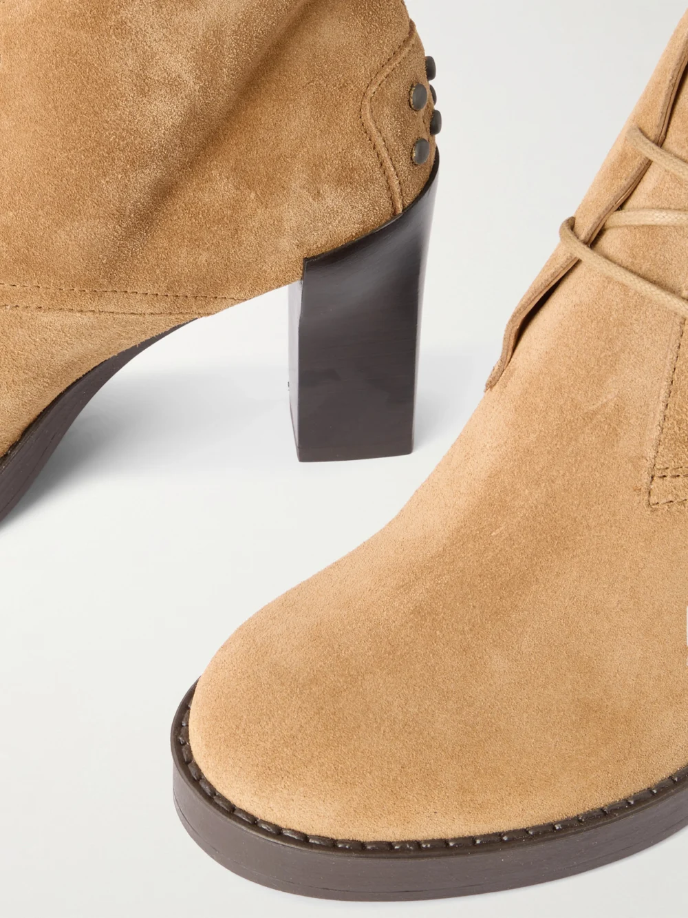 Close-up detail of the Tod's Gomma Suede Ankle Boots