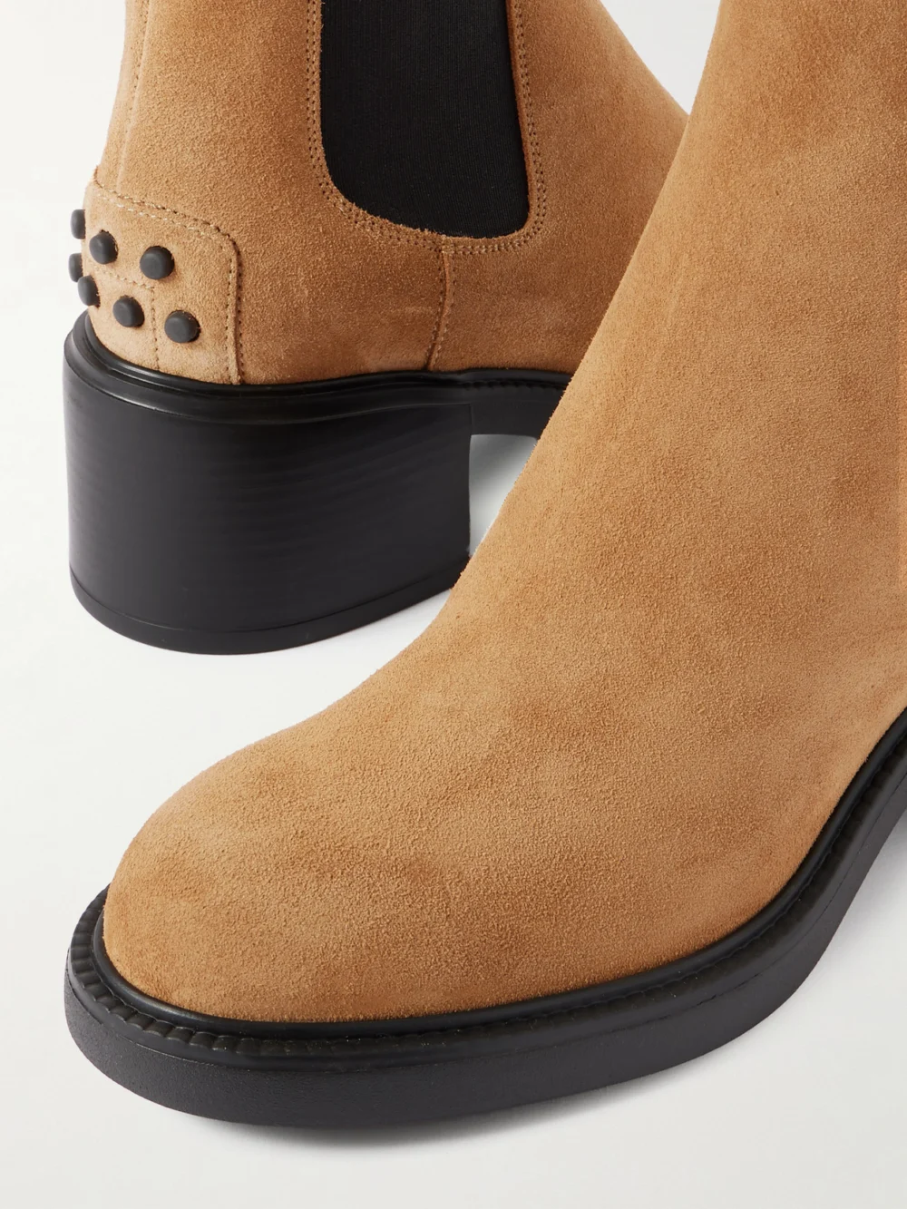 Close-up detail of the Tod's Gomma T60 Suede Chelsea Boots