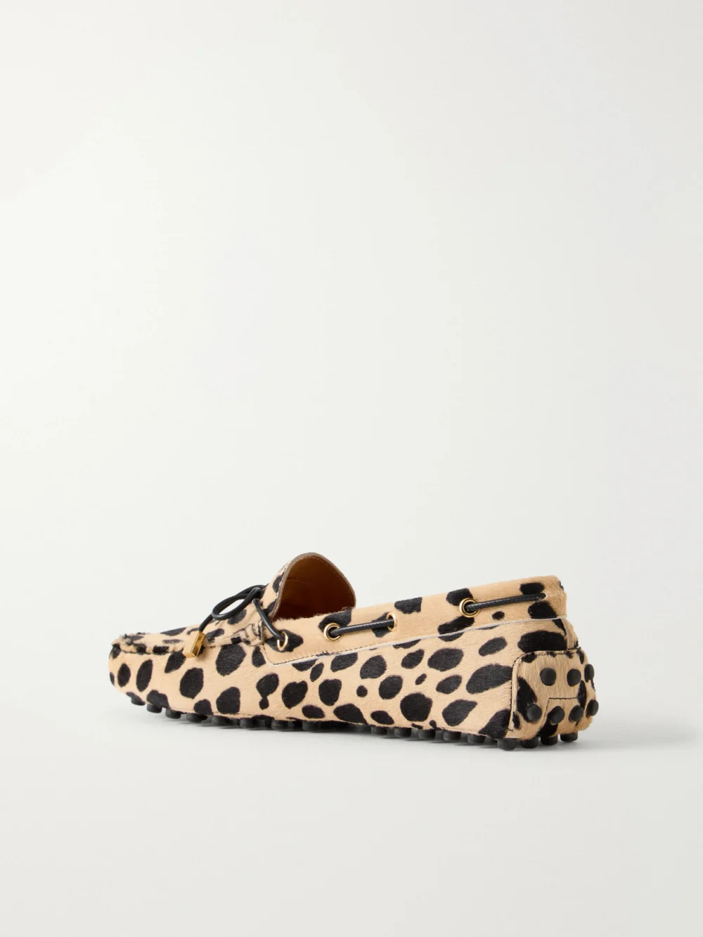 Back view of the Tod's Gommino Bow-detail Animal-print Calf-hair Loafers