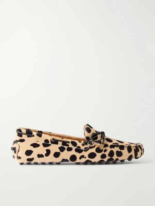 Tod's Gommino Bow-detail Animal-print Calf-hair Loafers