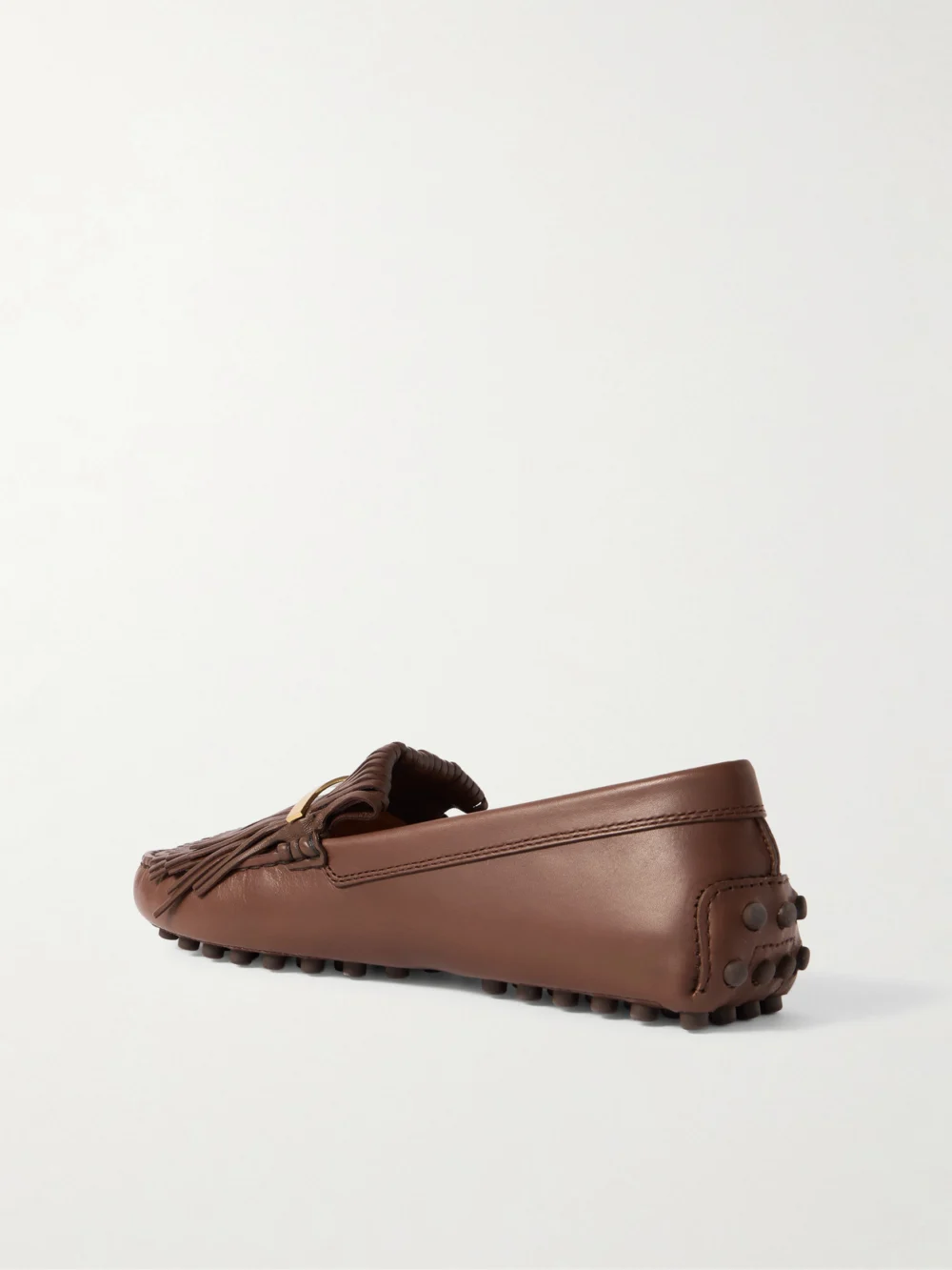 Back view of the Tod's Gommino Embellished Fringed Leather Loafers