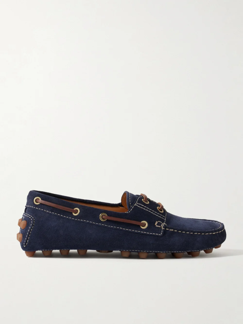Tod's Gommino Macro Leather-trimmed Suede Loafers in navy
