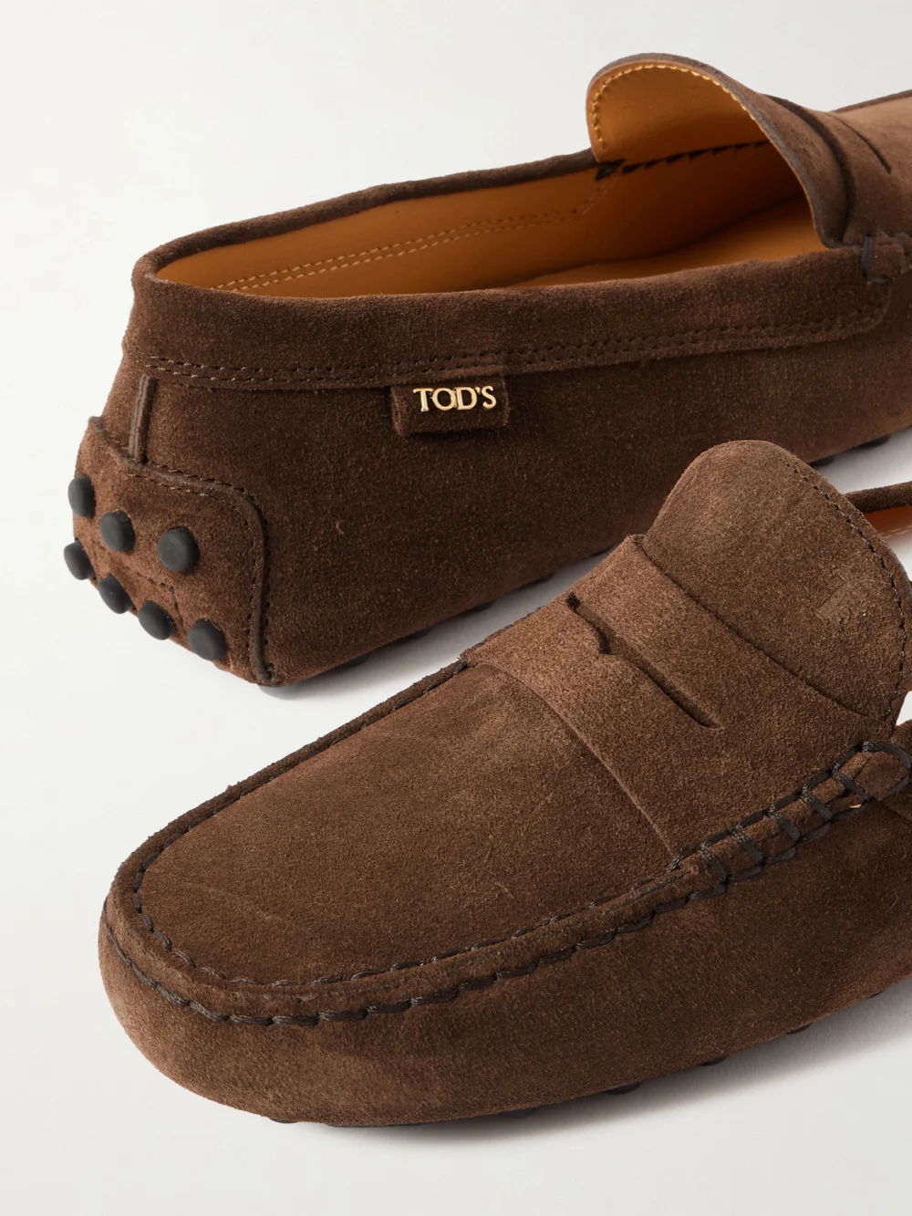 Close-up detail of the Tod's Gommino Suede Loafers